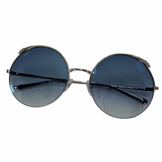 Cartier Panthere Round Half Rim Sunglasses Silver Blue Gradient 60 20 Demo Lens
