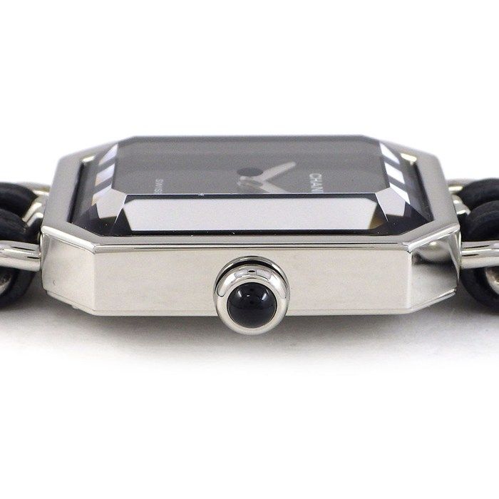 Chanel Watch Premiere S Octagonal Black Dial Chain Bracelet Leather Strap SS — view 2