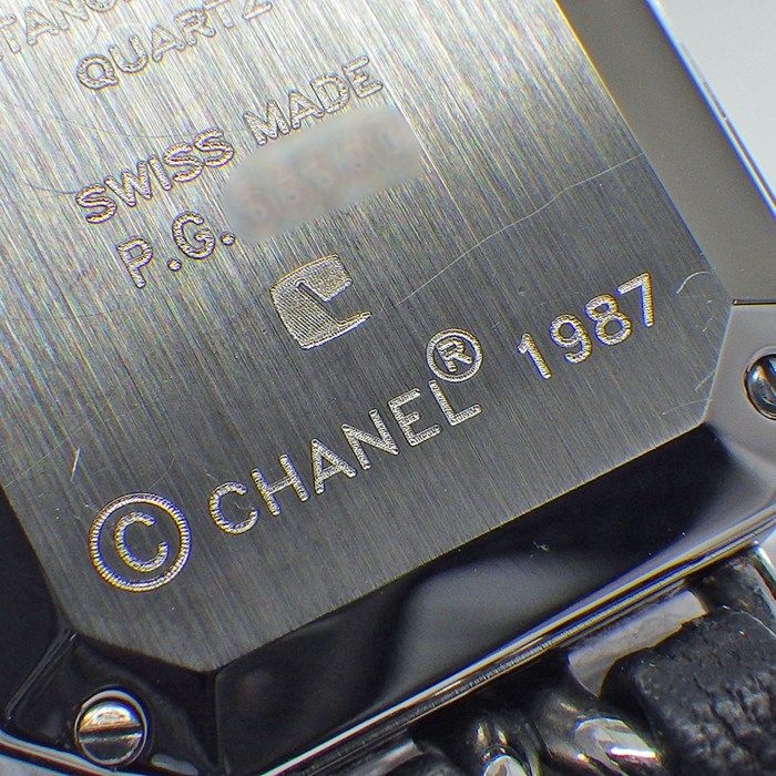 Chanel Watch Premiere S Octagonal Black Dial Chain Bracelet Leather Strap SS — view 7