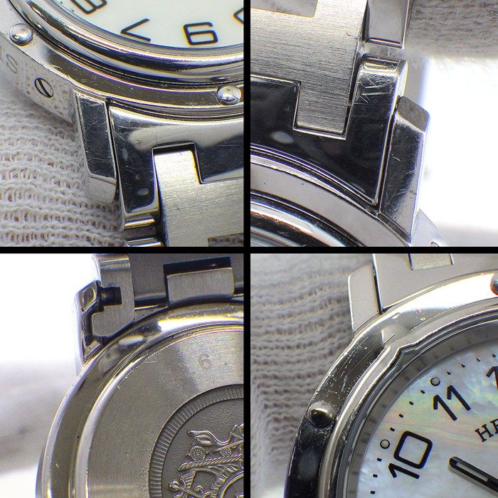 Hermes Watch Clipper White Shell Dial Date Luminous Hands Index SS Quartz Analog — view 7