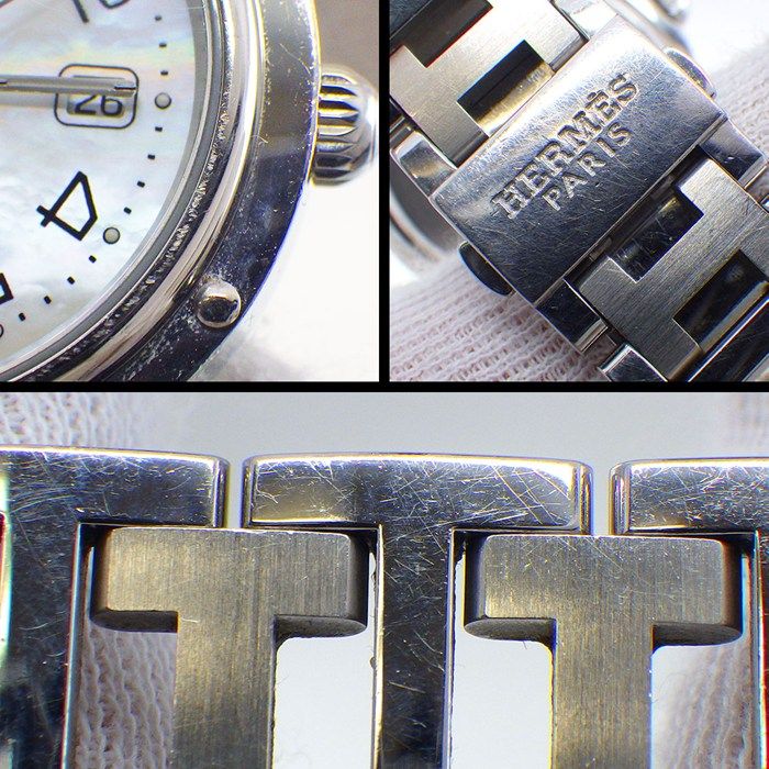 Hermes Watch Clipper White Shell Dial Date Luminous Hands Index SS Quartz Analog — view 8