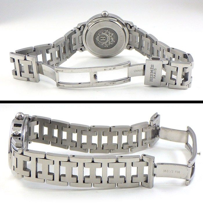 Hermes Watch Clipper White Shell Dial Date Luminous Hands Index SS Quartz Analog — view 3