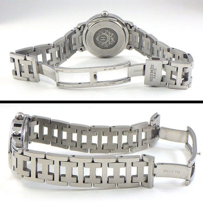 Hermes Watch Clipper White Shell Dial Date Luminous Hands Index SS Quartz Analog — view 3