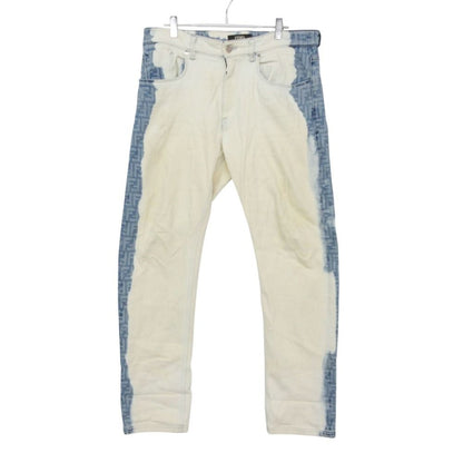 Fendi Denim Pants Zucca Pattern Bleached Jeans Blue White /34 33