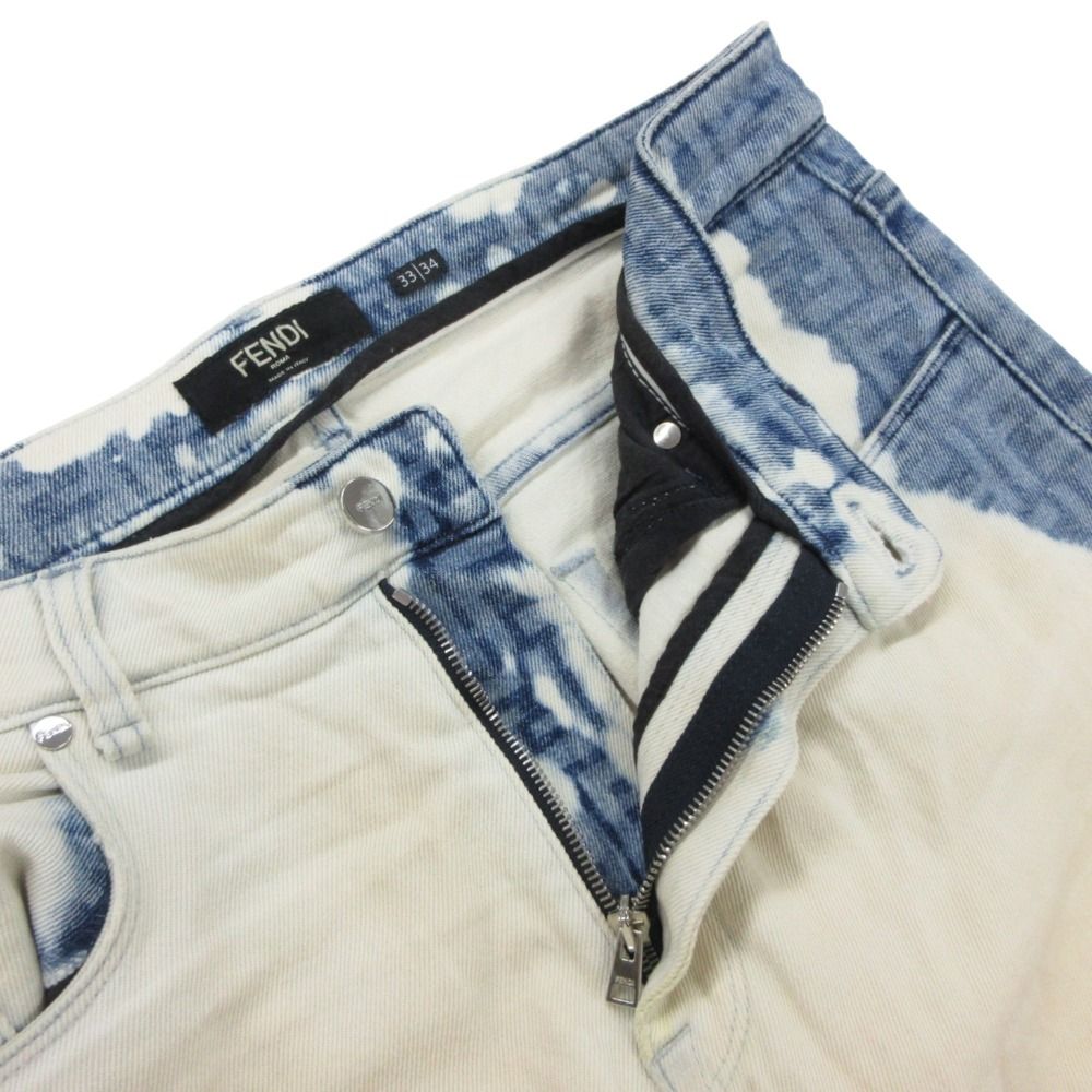 Fendi Denim Pants Zucca Pattern Bleached Jeans Blue White /34 33 — view 3