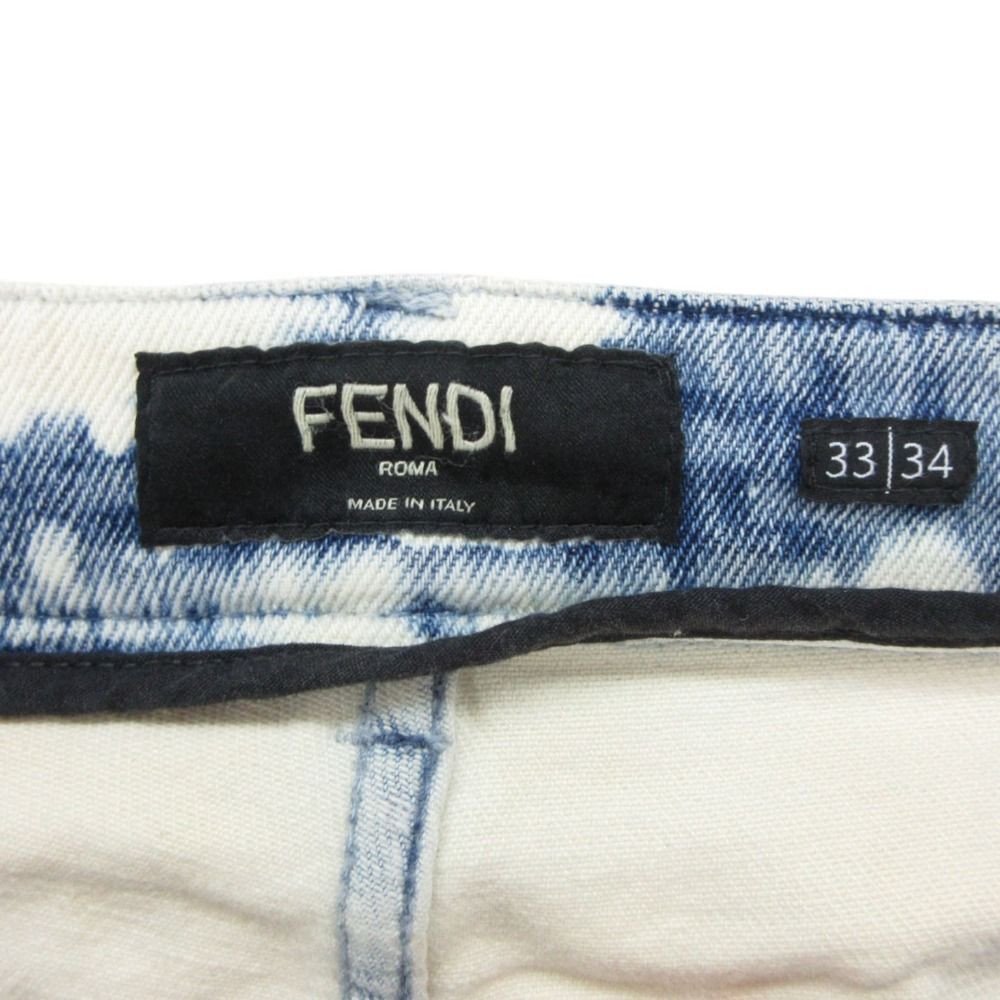 Fendi Denim Pants Zucca Pattern Bleached Jeans Blue White /34 33 — view 4