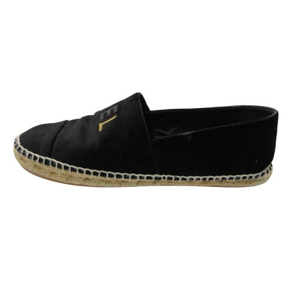 Chanel Slip-on Espadrilles Velour Logo Plate Flat Shoes Jute Black — view 3