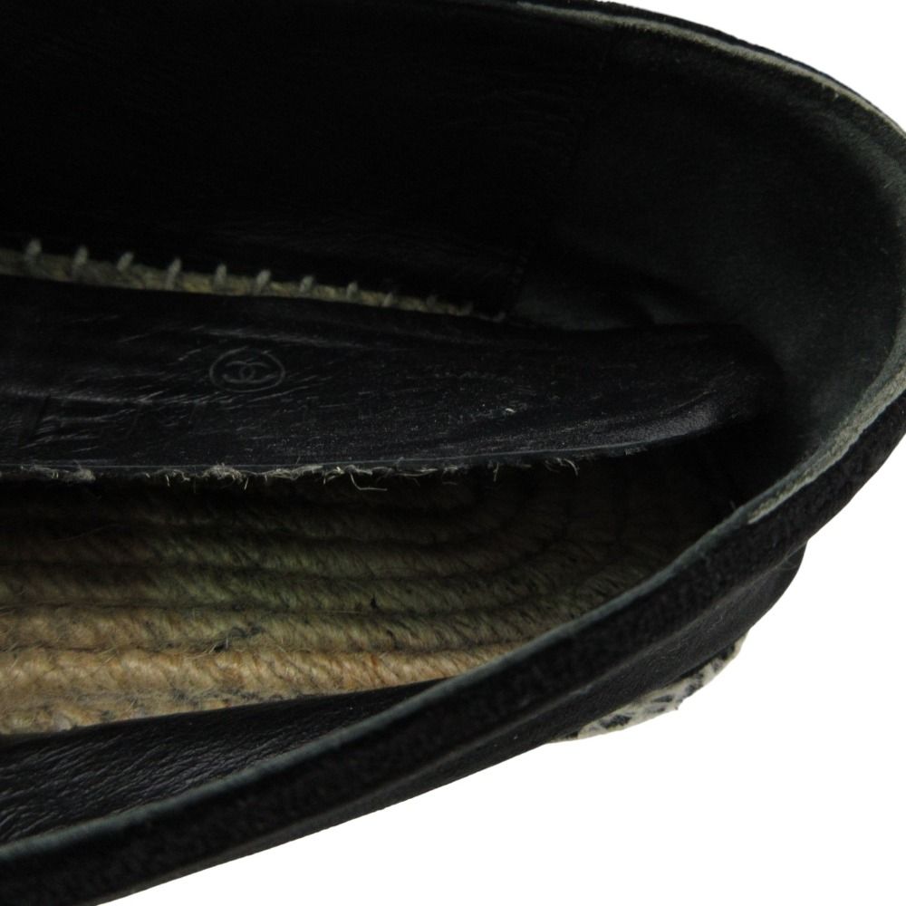 Chanel Slip-on Espadrilles Velour Logo Plate Flat Shoes Jute Black — view 7