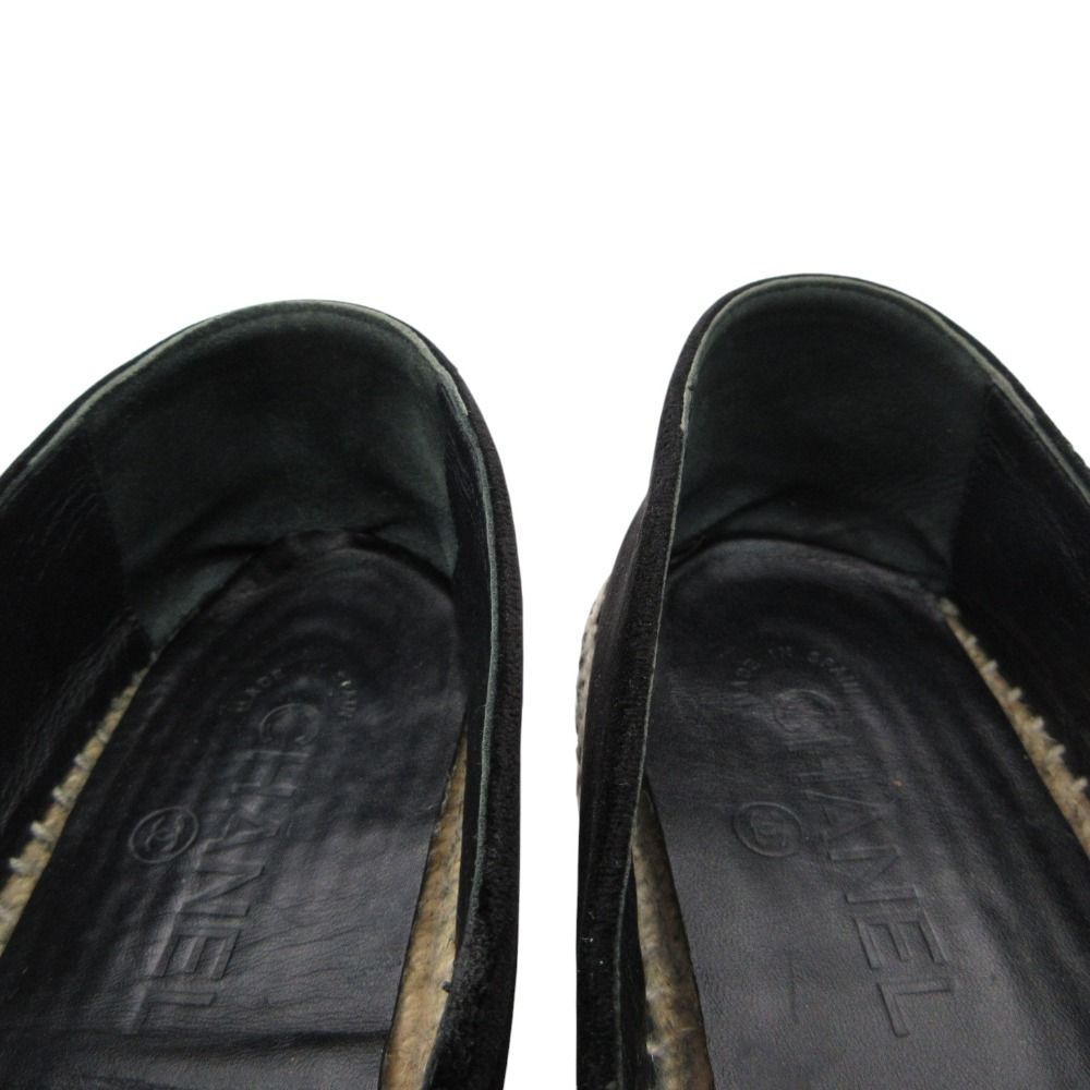 Chanel Slip-on Espadrilles Velour Logo Plate Flat Shoes Jute Black — view 5