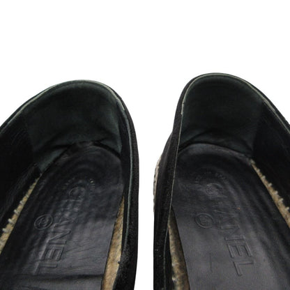 Chanel Slip-on Espadrilles Velour Logo Plate Flat Shoes Jute Black — view 5