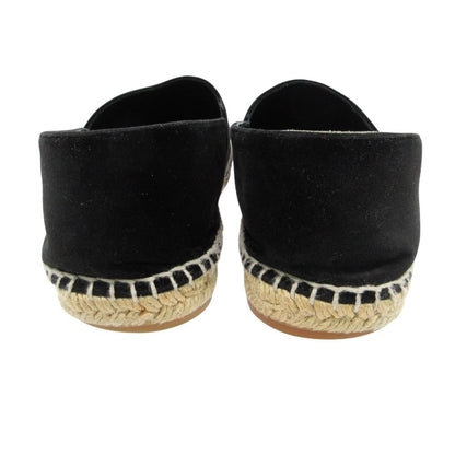 Chanel Slip-on Espadrilles Velour Logo Plate Flat Shoes Jute Black — view 2