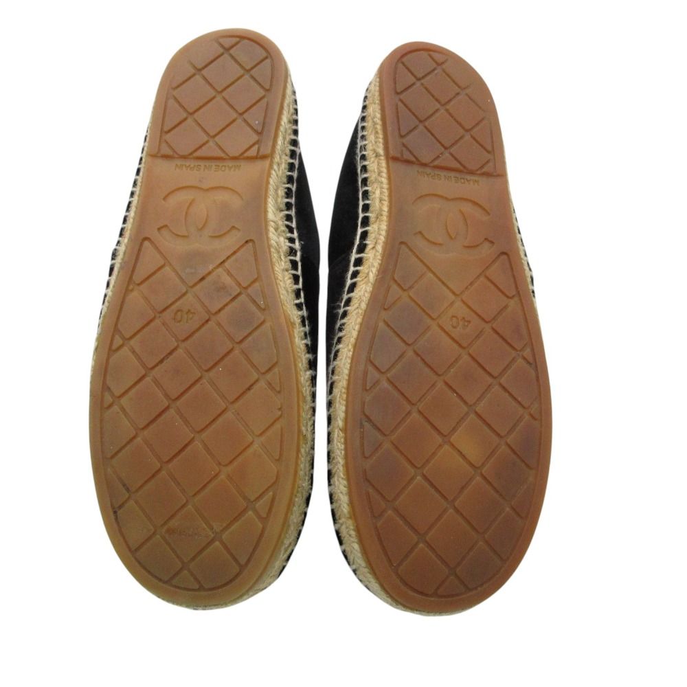 Chanel Slip-on Espadrilles Velour Logo Plate Flat Shoes Jute Black — view 6
