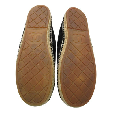 Chanel Slip-on Espadrilles Velour Logo Plate Flat Shoes Jute Black — view 6
