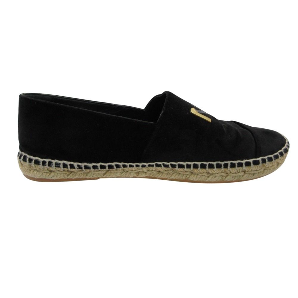 Chanel Slip-on Espadrilles Velour Logo Plate Flat Shoes Jute Black — view 4