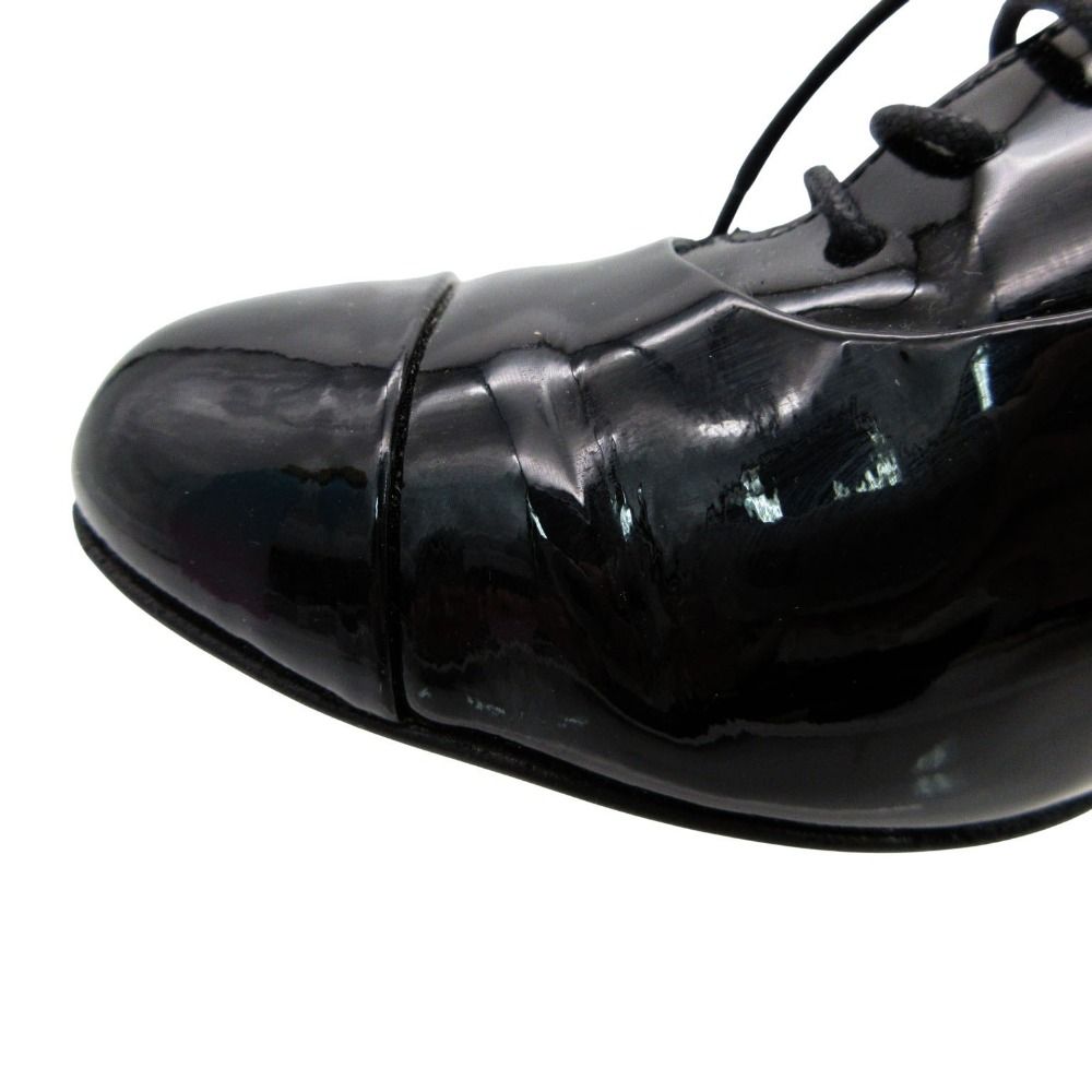 Chanel Loafers Patent Leather Shoes Heels Camellia Design Logo Black 36C — view 7