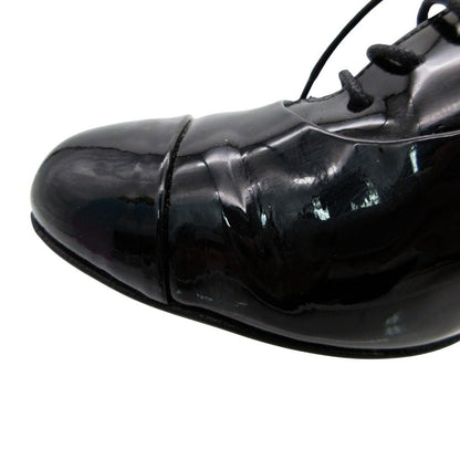 Chanel Loafers Patent Leather Shoes Heels Camellia Design Logo Black 36C — view 7