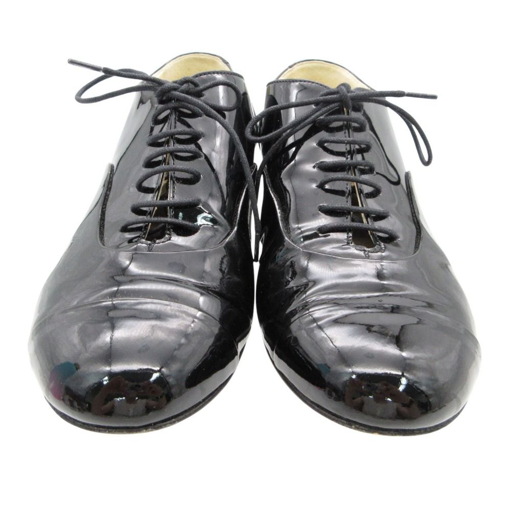 Chanel Loafers Patent Leather Shoes Heels Camellia Design Logo Black 36C — view 2