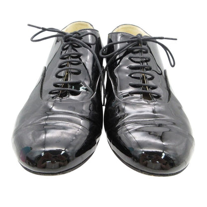 Chanel Loafers Patent Leather Shoes Heels Camellia Design Logo Black 36C — view 2