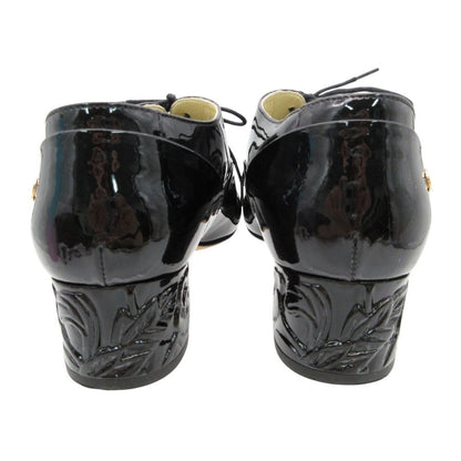 Chanel Loafers Patent Leather Shoes Heels Camellia Design Logo Black 36C — view 3