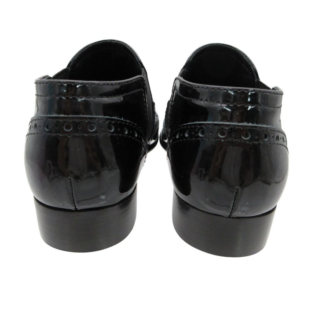 Chanel CC Logo Loafers Side Gore Patent Leather Wingtip Design Shoes Black 36C — view 7