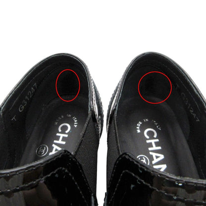 Chanel CC Logo Loafers Side Gore Patent Leather Wingtip Design Shoes Black 36C — view 5