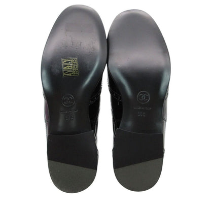 Chanel CC Logo Loafers Side Gore Patent Leather Wingtip Design Shoes Black 36C — view 6