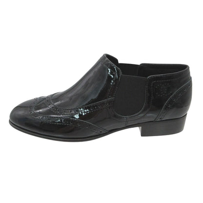 Chanel CC Logo Loafers Side Gore Patent Leather Wingtip Design Shoes Black 36C