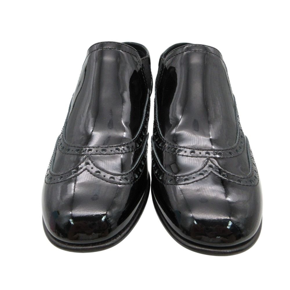 Chanel CC Logo Loafers Side Gore Patent Leather Wingtip Design Shoes Black 36C — view 2