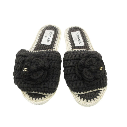 Chanel Sandals CC Logo Camellia Clochette Mules Shoes Black 35C