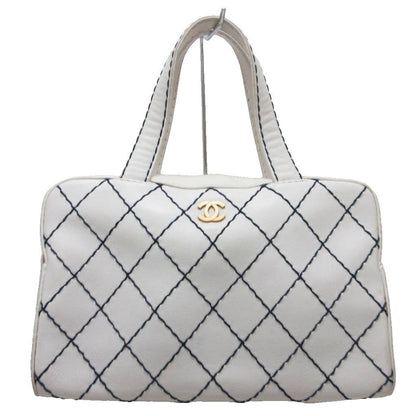 Chanel Wild Stitch CC Logo Handbag Gold Leather White