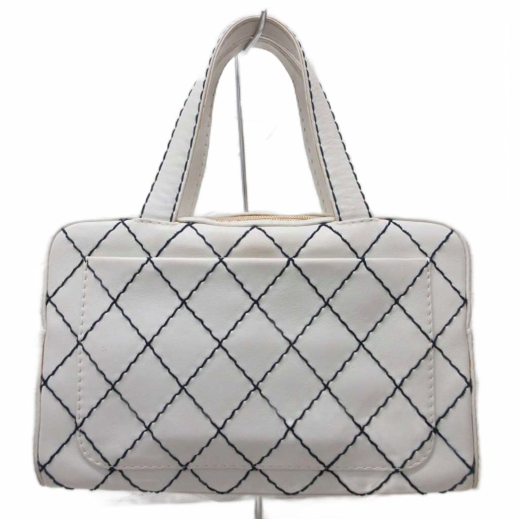 Chanel Wild Stitch CC Logo Handbag Gold Leather White — view 2