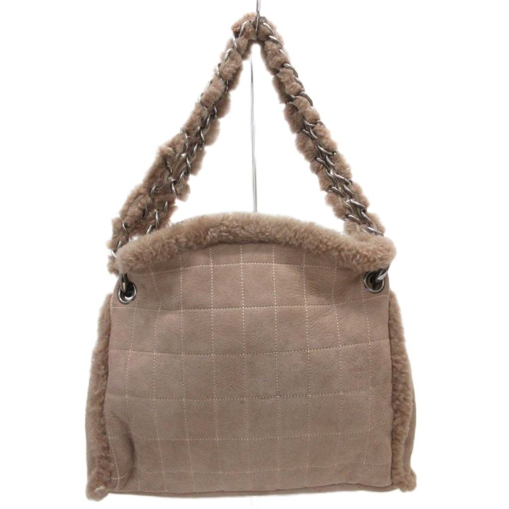 Chanel CC Logo Stitch Shearling Handbag Chain Shoulder Fleece Choco Bar — view 2