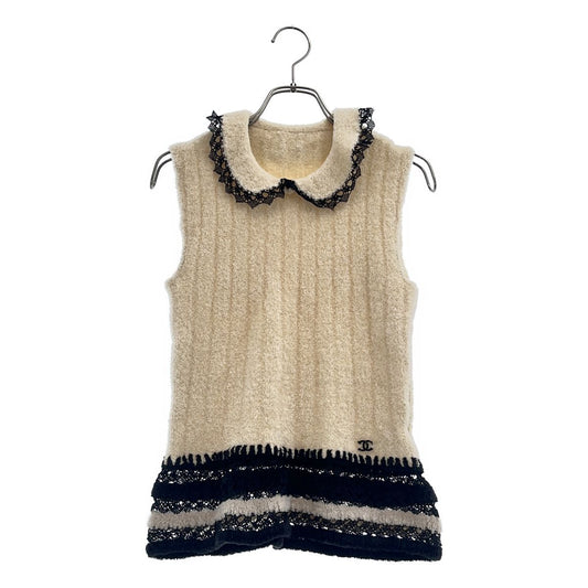 Chanel Wool Blend Sleeveless Round Color Top Beige Black