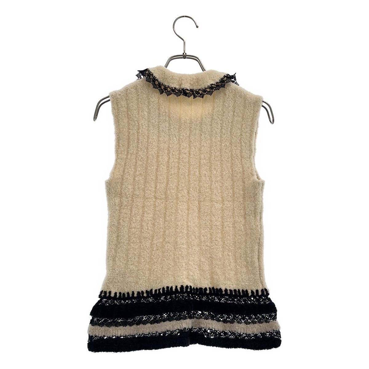 Chanel Wool Blend Sleeveless Round Color Top Beige Black — view 4