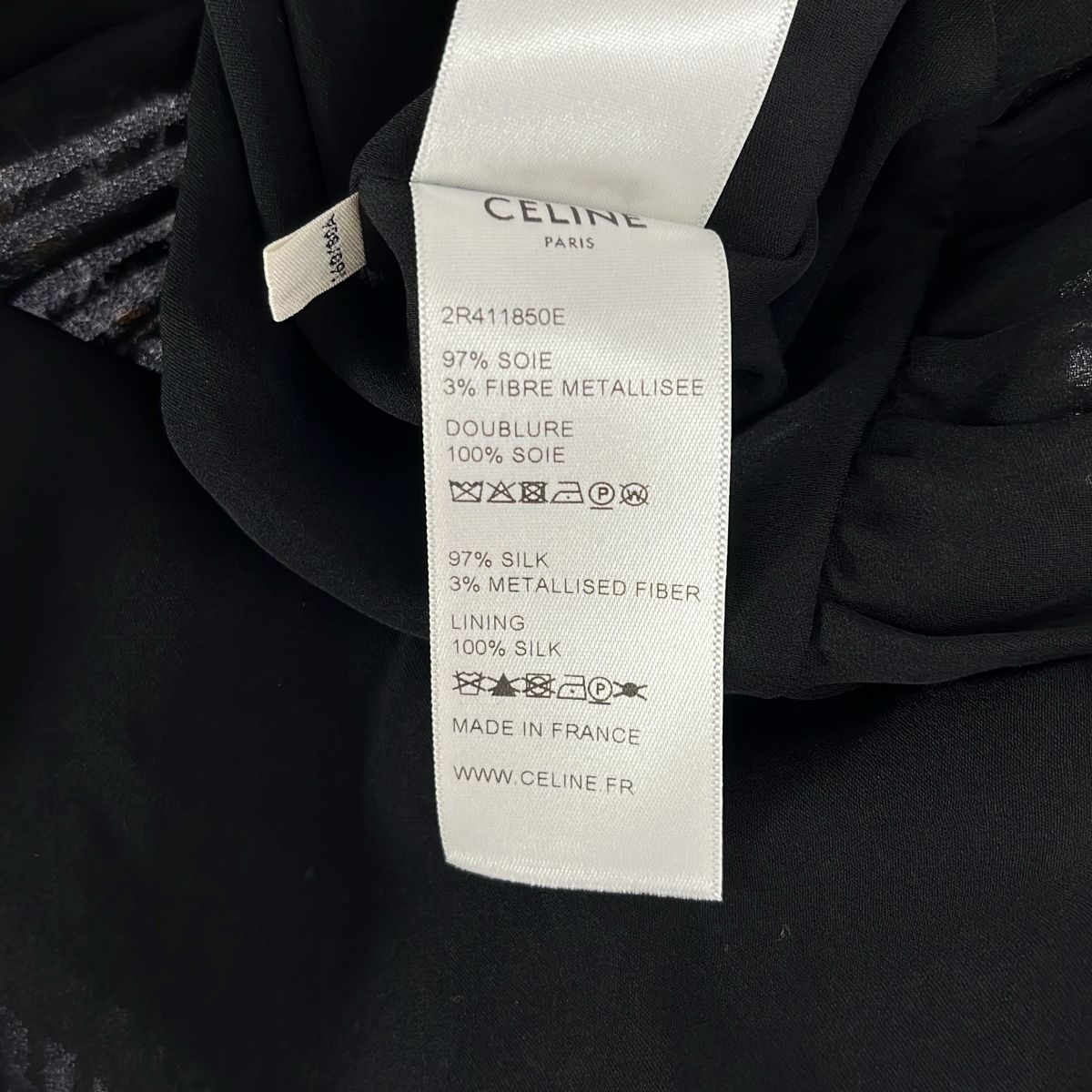 Celine Silk Stripe All Over Print Ruffle Color Dress Black Gold Brown 36 — view 7