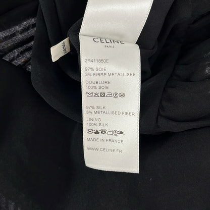 Celine Silk Stripe All Over Print Ruffle Color Dress Black Gold Brown 36 — view 7