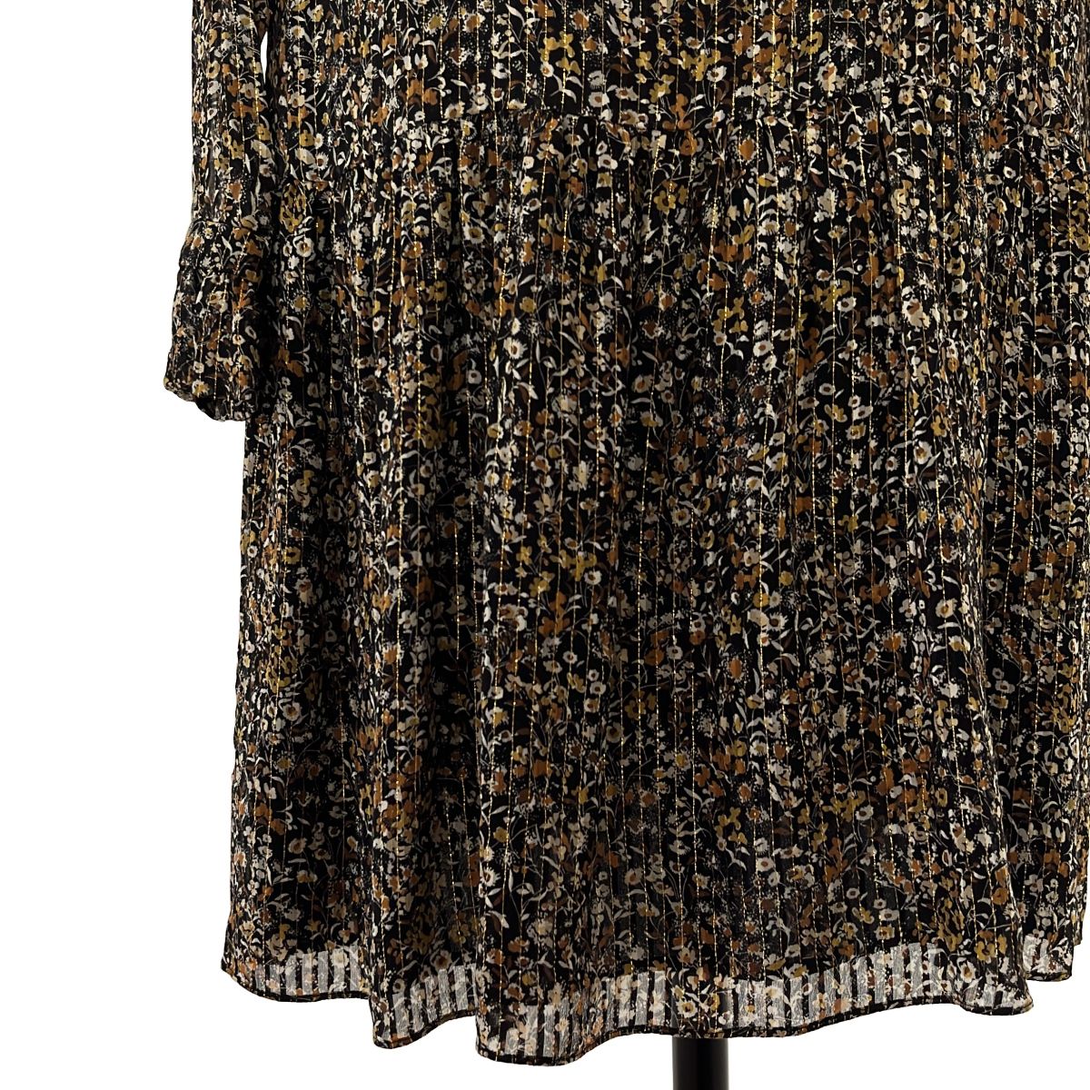 Celine Silk Stripe All Over Print Ruffle Color Dress Black Gold Brown 36 — view 3