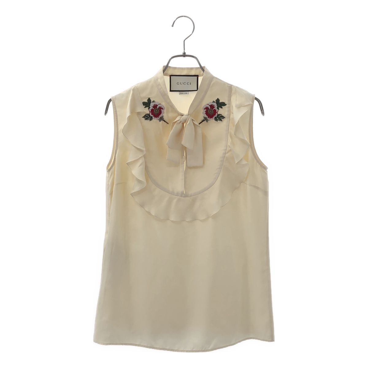 Gucci Silk Flower Embroidery Sleeveless Blouse Ivory 38