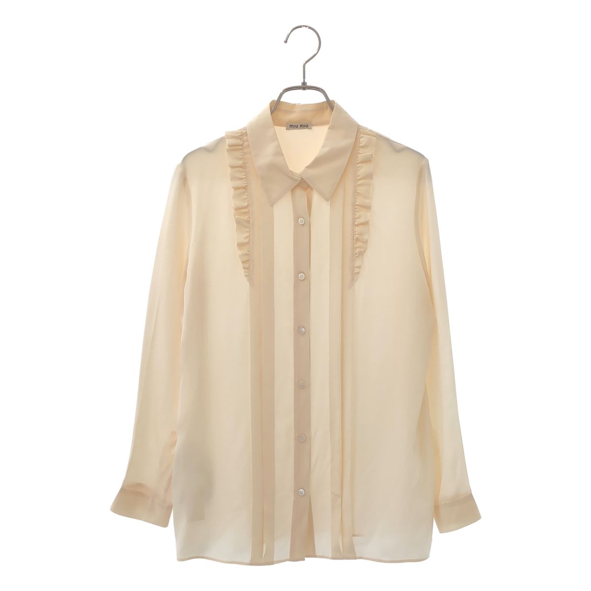 Miu Miu Silk Ruffle Shirt Blouse Beige 40
