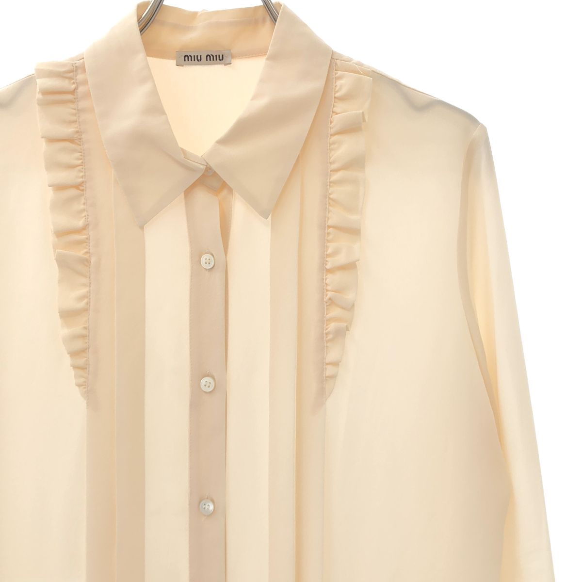 Miu Miu Silk Ruffle Shirt Blouse Beige 40 — view 2
