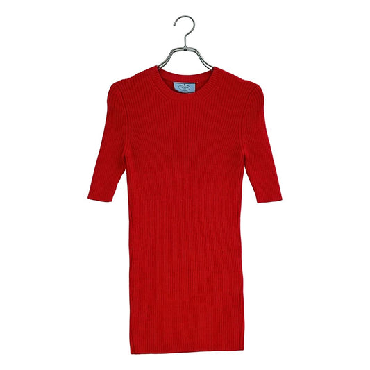 Prada Rib Fitted Knit Tunic Red Sweater