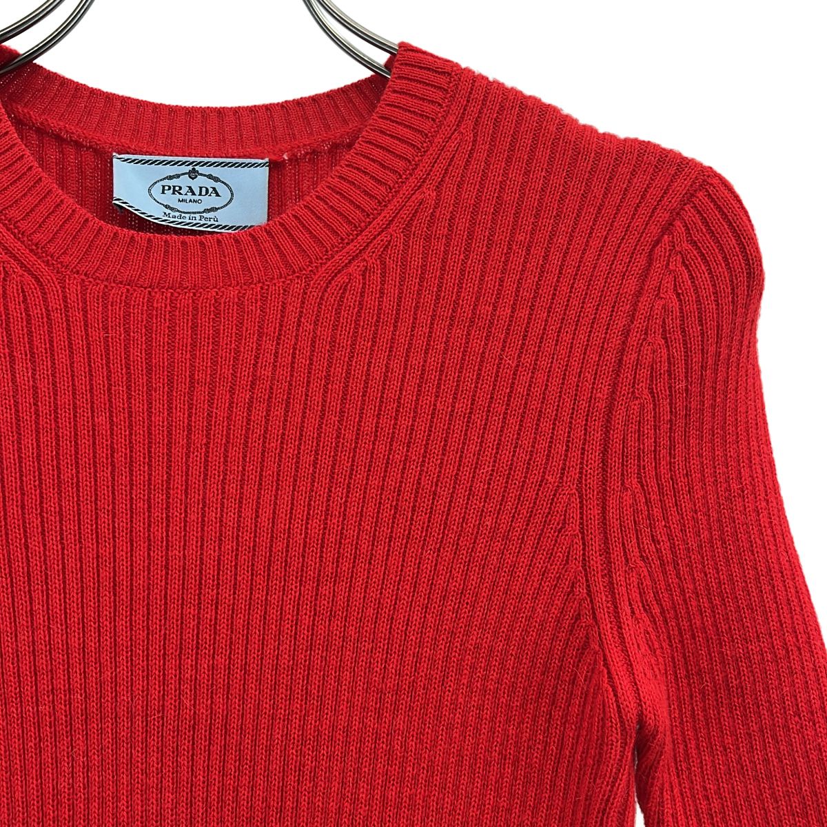 Prada Rib Fitted Knit Tunic Red Sweater — view 2