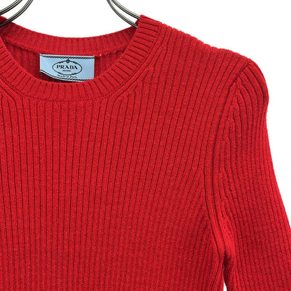Prada Rib Fitted Knit Tunic Red Sweater — view 2