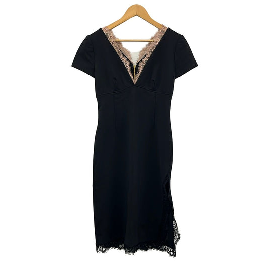 Gucci Dress Black Pink Beige V-neck Short Sleeve Long Lace Side Slit XS
