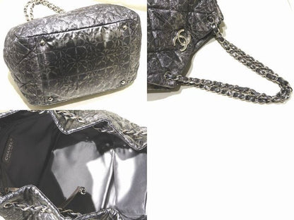 Chanel Nylon Processed Chain Shoulder Bag Gray Silver CC Logo Quilted — view 2