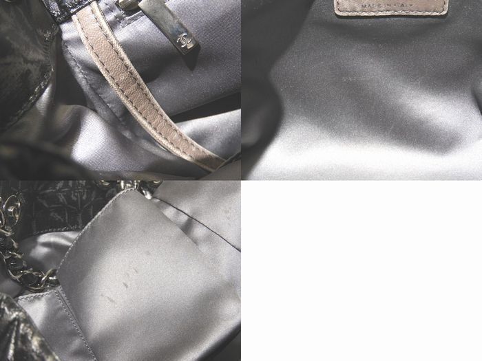 Chanel Nylon Processed Chain Shoulder Bag Gray Silver CC Logo Quilted — view 6