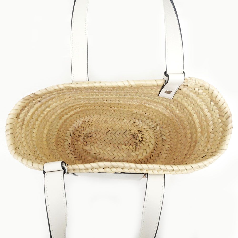 Loewe Basket Bag White Silver Anagram Leather Raffia Bag — view 4