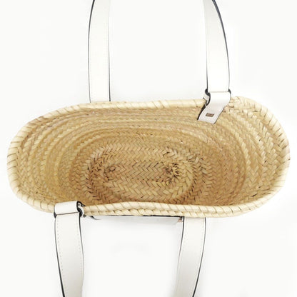 Loewe Basket Bag White Silver Anagram Leather Raffia Bag — view 4