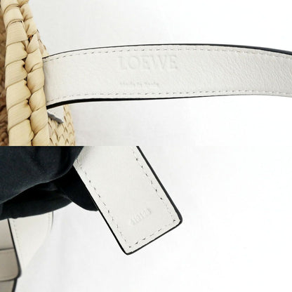 Loewe Basket Bag White Silver Anagram Leather Raffia Bag — view 7