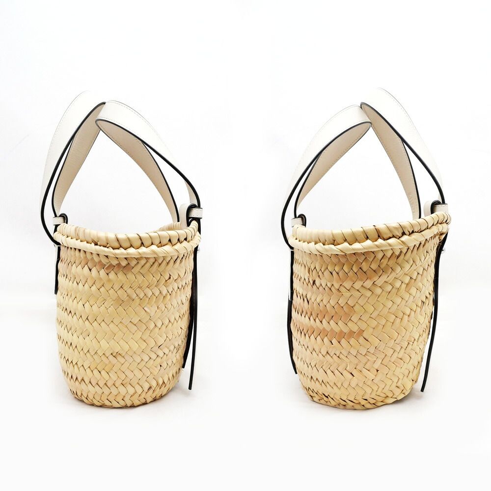 Loewe Basket Bag White Silver Anagram Leather Raffia Bag — view 3
